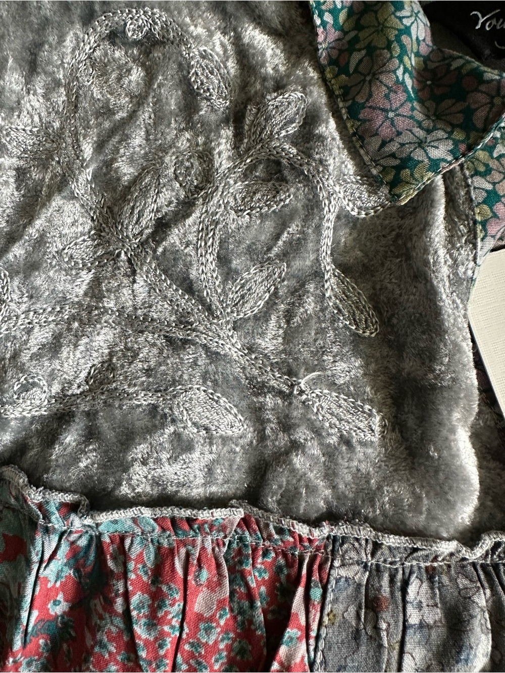 230 Young Threads NWT Slate Multi Floral Patchwork Button-Down Blouse - Picture 4 of 5